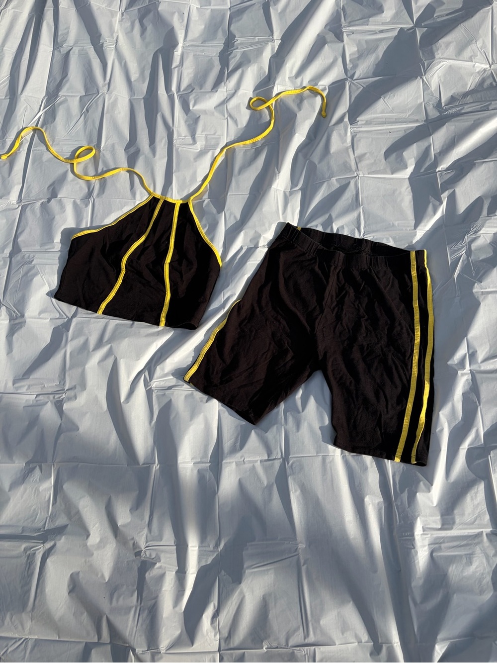 Fashion Nova Black & Yellow Two-Piece Tank & Short Set